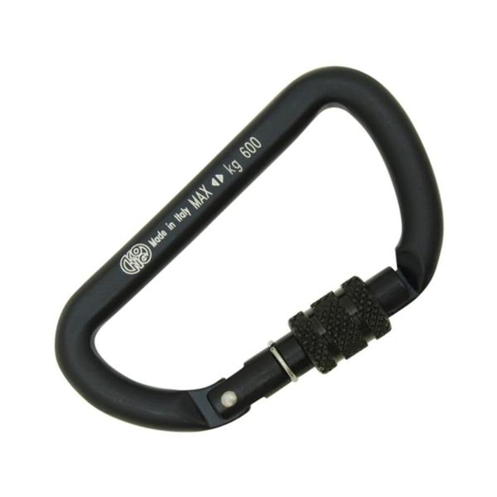 KONG. Mini D Screw. Aluminium Carabiner with Screw Bezel. Ultra Light and Resistant. Ideal for Keyrings and Accessories. Made in Italy. 1 Piece. Weight: 32 g. Black