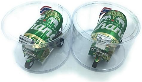 WD- Small Thailand TUKTUK handmade Thai TUK TUK taxi made of Chang classic beer can Aluminium model Collection show in room home office or great gift all session W/ round plastic clear box 2 set