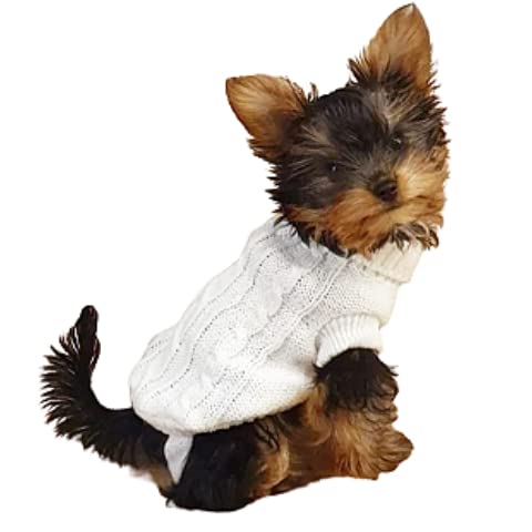 Chihuahua Clothes Puppy Dog Coat Knit Winter Jumper Cosy Teacup Smaller Breeds Miniature (‎XS-Pack of 1), Ivory Cream White)