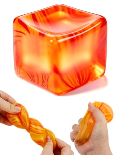 SLEEPHEAD®Squishies Stress Cube,Fidget Toys Squeeze Stress Cube for Adults,Ice Squish Cube Sugar Balls,Sensory Ice Square Shape Squishies Cube Sugar Balls for Stress Relief (Orange)