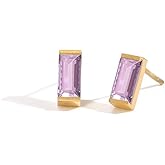 Birthstone Stud Earrings for Women 18K Gold Plated Stainless Steel Crystal Earrings Birthday Gift