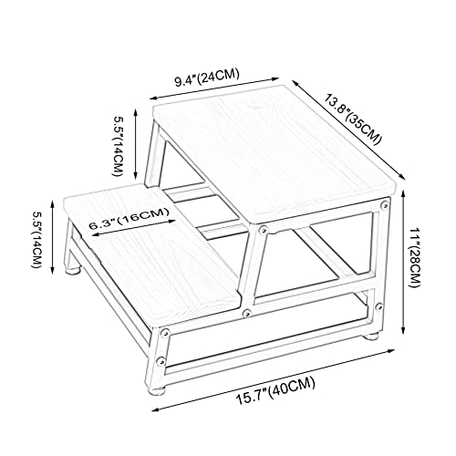 Wooden 2 Step Stool, Stepping Stool for Adults and Kids, Durable Bed