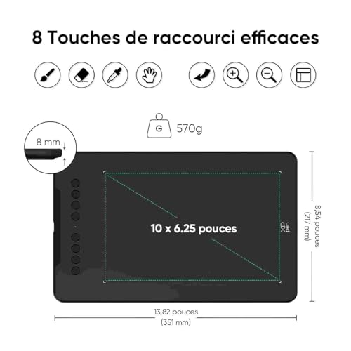 XPPen Graphic Tablet, Deco 01v3 Graphic Tablet Drawing without Screen Beginner with Stylus at 16K (16384) Pressure Levels, 8 Customizable Shortcuts, 10 Inches