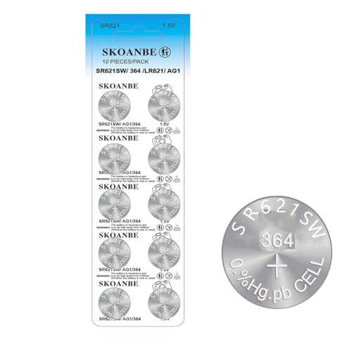 SKOANBE 10PCS LR621 AG1 SR621SW 364 LR60 164 1.5V Watch Battery