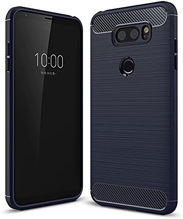 LG V30 Cellphone Case 6 Inch Silicone Super Slim Soft TPU Carbon Fiber Shell Cover for LG V30 (Blue)