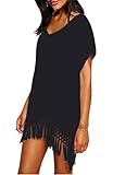 Mounblun Women's Swimwear Knitted Crochet Tunic Cover up / Beach Dress Black