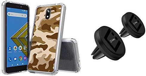 AquaFlex [Slim Shockproof] Case Suitable with AT&T Radiant Core, Cricket Icon, Wiko Journey Bundled with [2-Pack] Magnetic Air Vent Automobile Mounts (Fast-Snap Expertise) – Desert Camo