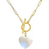 Gempires Gemstone Heart Front Toggle Necklace for Women with gold Paperclip Chain, Toggle Clasp Jewelry for Women, Gift for Her