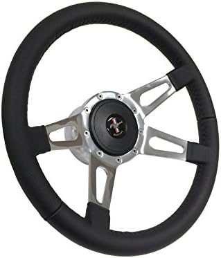 Volante S9 Leather Slotted Quad Spoke Steering Wheel Kit, Blue Pony Emblem, compatible with 1968-1973 Ford Mustang