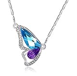 Eliana and Eli Butterfly Necklace- Butterfly Love and Kiss Made with Bermuda Blue and Green Swarovski Crystals Design Women Jewelry Pendant Necklace for Women Kids- Gifts for Mom Daughter Sister