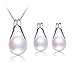 Freshwater Cultured Genuine Pearls Jewelry Set with Necklace & Stud Earrings by DIAMOVI - 925 Sterling Silver - Stunning Wedding Bridal Jewelry - Luxury Fashion Style - White
