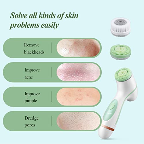CkeyiN Facial Cleansing Brush, 3 In 1 Waterproof Face Wash Brush, USB Rechargeable Spin Silicone Facial Brush with 3 Different Brush Heads for Deep Cleaning, Massaging, Exfoliating