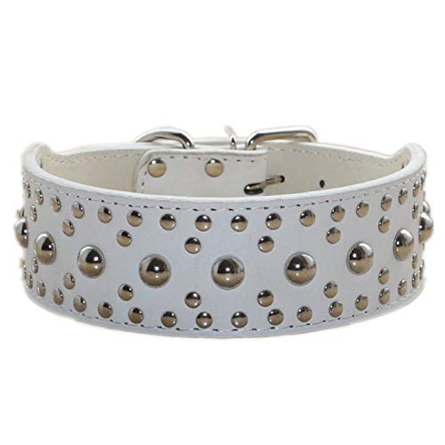 haoyueer New Unisex Studded Leather Dog Collars Medium Large Dog Necklace for Pitbull Doberman Sizes M L … (M, White)