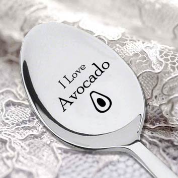 I Love Avocado-Spoon-Eat Healthy-for Avocado Lovers- Customized-Varied Variety-High Polish- Collections For Food Lover-Engraved Spoons -Stainless Steel Spoon-7-Inch-International Quality