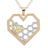 MJARTORIA Silver Color Bee Honeycomb Filigre Heart Pendant Necklace