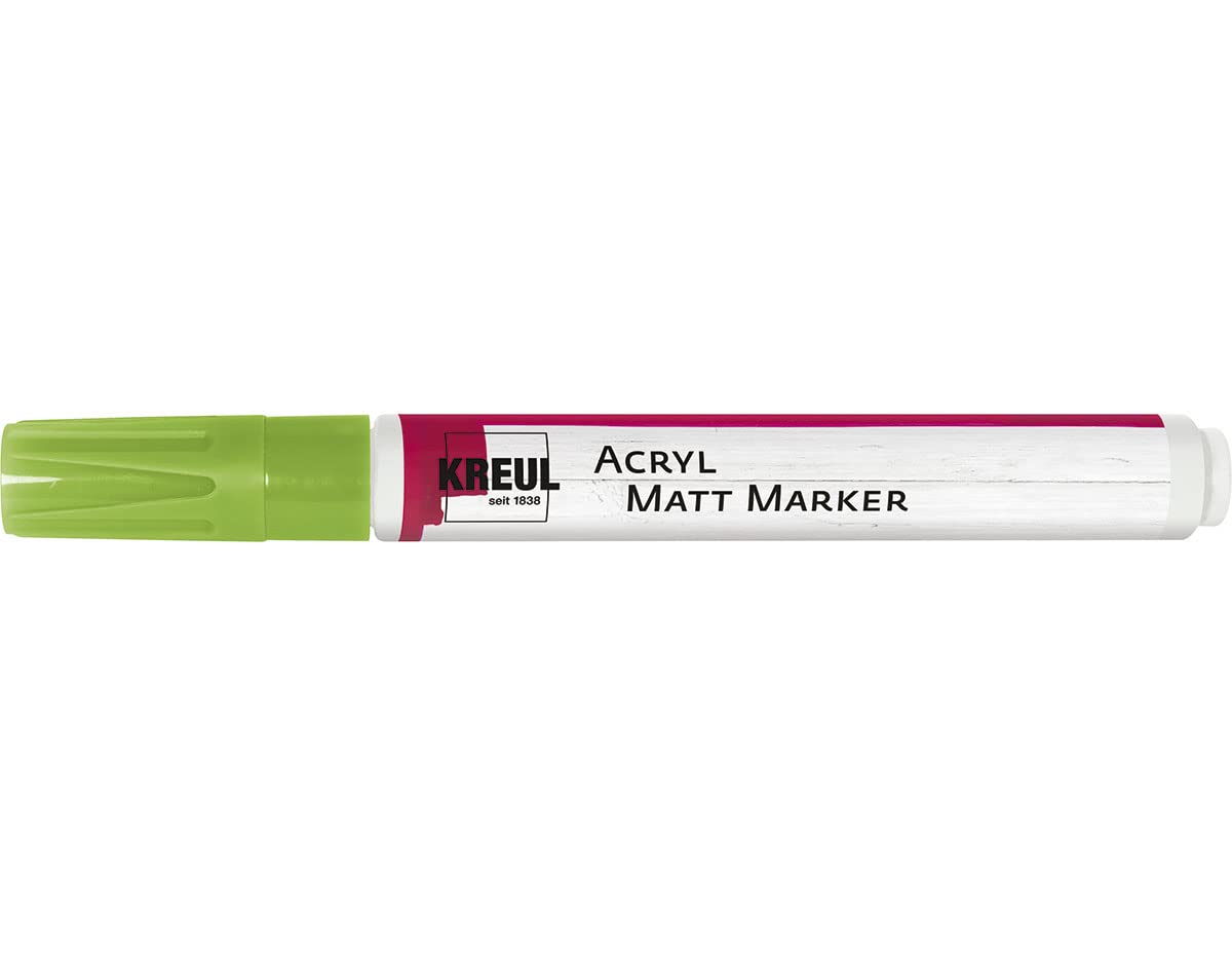 Kreul 46238 – Acrylic Matt Marker Medium, with Round Tip Approx. 2 – 4 mm, Green, Matte, Permanent Acrylic Paint Water-Based for Delicate Accents