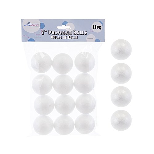 Mega Crafts 12 Pcs Poly Craft Foam 2'' Inch Ball | Durable, Solid Polystyrene Balls For Arts & Crafts, Ornaments, School Projects, Knitting & Party Favors | For Kids, Teachers & Artists