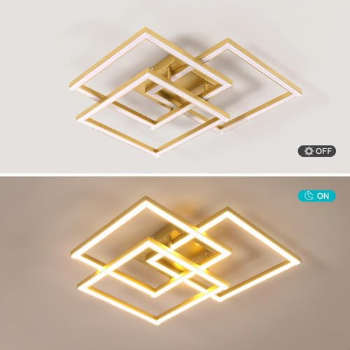 DELIPOP Modern LED Ceiling Light, 40W 4500LM Dimmable Ceiling Light, Memory Function, Gold Square LED Ceiling Light for Living Room, Bedroom, Kitchen