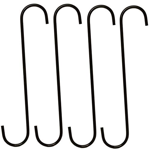 SunGrow S-Shaped Metal Hangers, Black Hook Stakes for Bird Feeder, Birdhouse, Outdoor Decor, Air Plant Orbs, Lights, Lanterns, Flower Baskets and More, Heavy-Grade Stainless Steel, 4 Pack