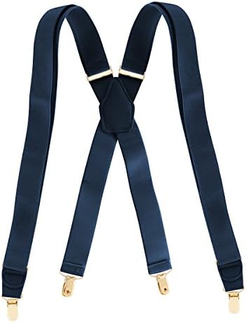 Rob Riverdale Mens Elastic Adjustable Drop Clip Suspenders X-Back Solid Color Trouser Braces (Navy)