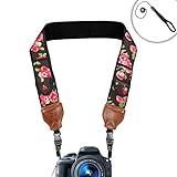 Camera Neck Strap Shoulder Sling with Neoprene Floral Design , Quick Release Buckles and Accessory Storage Pockets by USA Gear - Works With Nikon Coolpix L340 , D7200 , B500 and More Cameras
