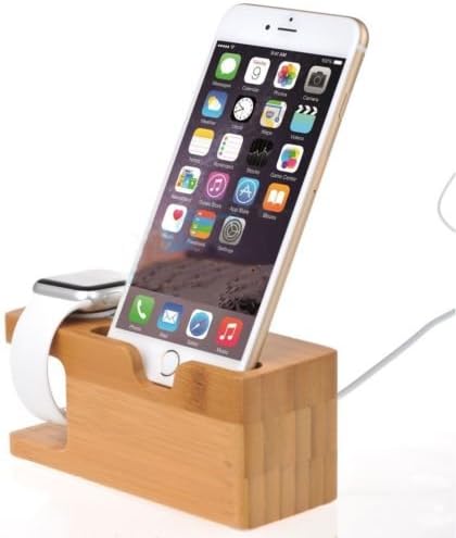 SOROPIN Wooden Charging Base for Apple Watch and Apple iPhone AiWatch & iPhone 2-in-1 Bamboo Scaffold Display Stand