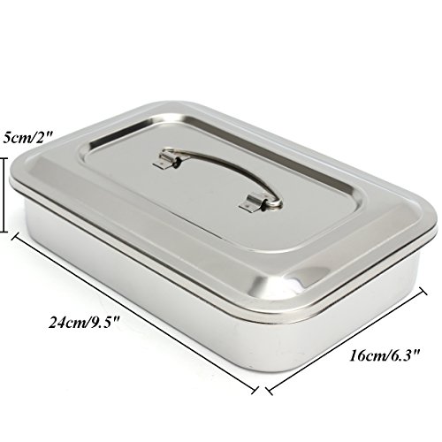 MiguCo 9.5"x6.3"x2" Stainless Steel Instrument Tray Organizer Holder with Lid & Handle Grip