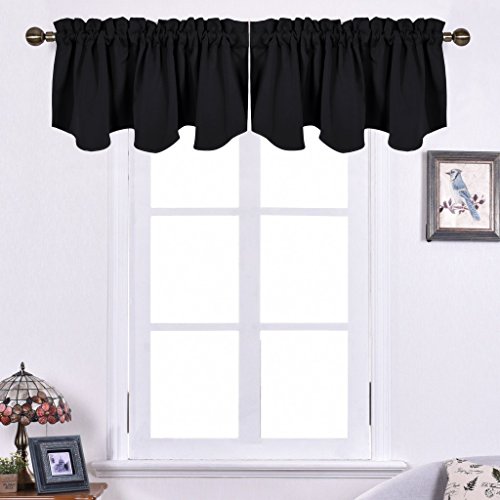 NICETOWN Window Dressing Blackout Curtains - W52 x L18 Scalloped Rod Pocket Valances, Double Panels, Black