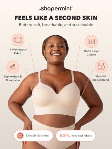 SHAPERMINT Bras for Women - Full Coverage Wireless Bra, Plus Size Support Bra No Underwire, Comfortable Lift Bras