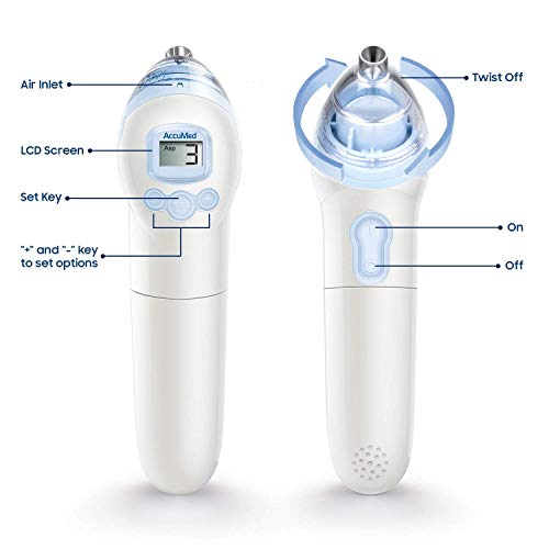 AccuMed ANC-201 V2 Electric Baby Nasal Aspirator Nose Cleaner and Suction Snot Sucker - Gentle Enough for Newborns, Infants, Toddlers. 3 Different Sized Nose Tips. Hygienic, Safe and Battery Operated