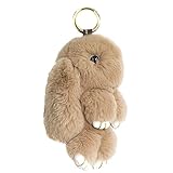 HXINFU Real Rabbit Fur Ball Keychain Bag Plush Pom Poms Fluffy Bunny Keychain