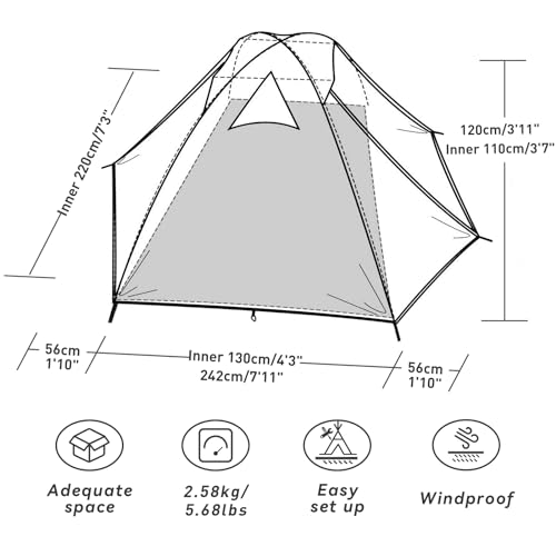 Forceatt 2-4 Person Camping Tent with 100% UV/Windproof/Waterproof, Portable Double Layer Roof Tent Ultralight for Trekking, Camping, Beach, Adventure Etc.