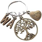 Custom Bronze Family Tree Keychain with Letter Charms, Gift for Mom or Gift for Grandma