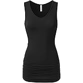 EIMIN Women's V-Neck Cami Sleeveless Stretch Comfy Shirring Tank Top (S-3XL)