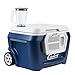 Coolest Cooler (60 Quart, Blue Moon) Premium ice Chest with Bluetooth Speaker, Oversized Wheels, telescoping Handle, Picnic Party Essentials, Bungee tie Down and Optional Blender and Solar lids