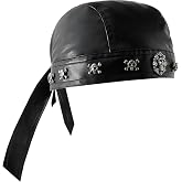 Leather Skull Hat - Strappy Black Rider Skull Hat, Motorcycle Leather Hat, Suitable for Everyday Wear and Street Style