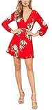 Colin Twain Women Floral Print Sleeve Sexy Deep V-Neck Tunic Top Casual Mini Dress