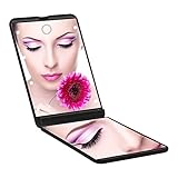 Bukm Magnifying Makeup Mirror Ultra-thin Led Lighted Compact Travel Makeup Mirror, Portable Folding Cosmetic Mirror 8 Bright LED Lights Adjustable Brightness Magnification Vanity Mirrors (Black)