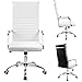 Furmax Ribbed Office Chair High Back PU Leather Executive Conference Chair Adjustable Swivel Chair with Arms (White)