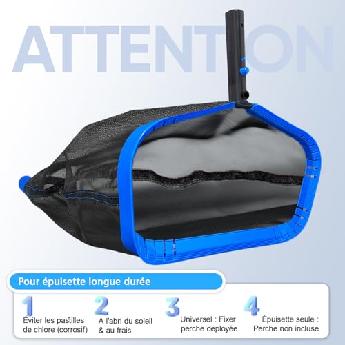 Swimming Pool Net, Professional Pool Skimmer Net with Aluminium Frame, Repairable Fine Mesh Net for Leaves/Insects, Ideal for Pool and Pond (No Stick)