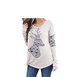 Shensee Female Loose Elk Deer Printing Splice Long Sleeve Tops Pullover Shirt
