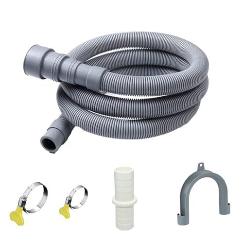 5 FT Washing Machine Drain Hose, Flexible Dishwasher Drain Hose Extension Kit, Universal Washer Drain,Corrugated Washer Hose with 1 Adapter, 2 Clamps, 1 U-Bend Holder