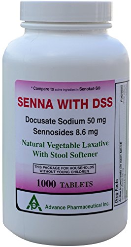 Senna 8.6 Mg & Docusate Sodium 50 mg Generic for Senokot-S Natural Vegetable Laxative Plus Stool Softener 1000 Tablets per Bottle