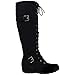 Generation Y Womens Boots Knee High Block Heels Lace Up Combat Buckle Strap Zipper Closure GY-WB-213