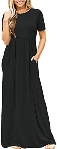 OQC Women's Short Sleeve High Waist Loose Plain Casual Long Maxi Dress With Pockets