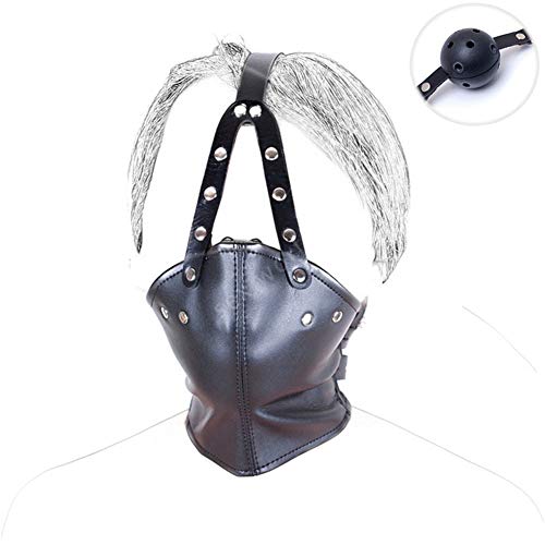 Santchcz Ball Mouth Gag/Black PU Leather Head Harness Mouth Mask BDSM Bondage Restraint Mouth Gag Mask Training Gear Sex Products