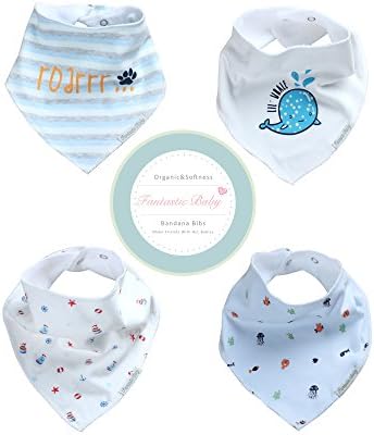 Baby Bandana Drool Bibs for Girls and Boys by Fantastic Baby 4 Pack Gift Set (Blue)