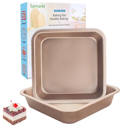 2-Pack 8 inch Square Baking Pan, Nonstick Square Brownie Pans, 8x8 Baking Pan, Square Cake Pan for Birthday Parties, Stackable 8×8 Cake Pan, Easy to Clean