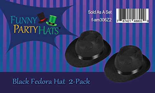 Black Fedora Gangster Hat Costume Accessory - Pack of 2