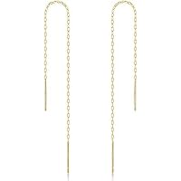 Long Bar Threader Earrings, Long Chain Earrings, Dainty Dangle Bar Earrings, Bar Drop With Delicate Chain